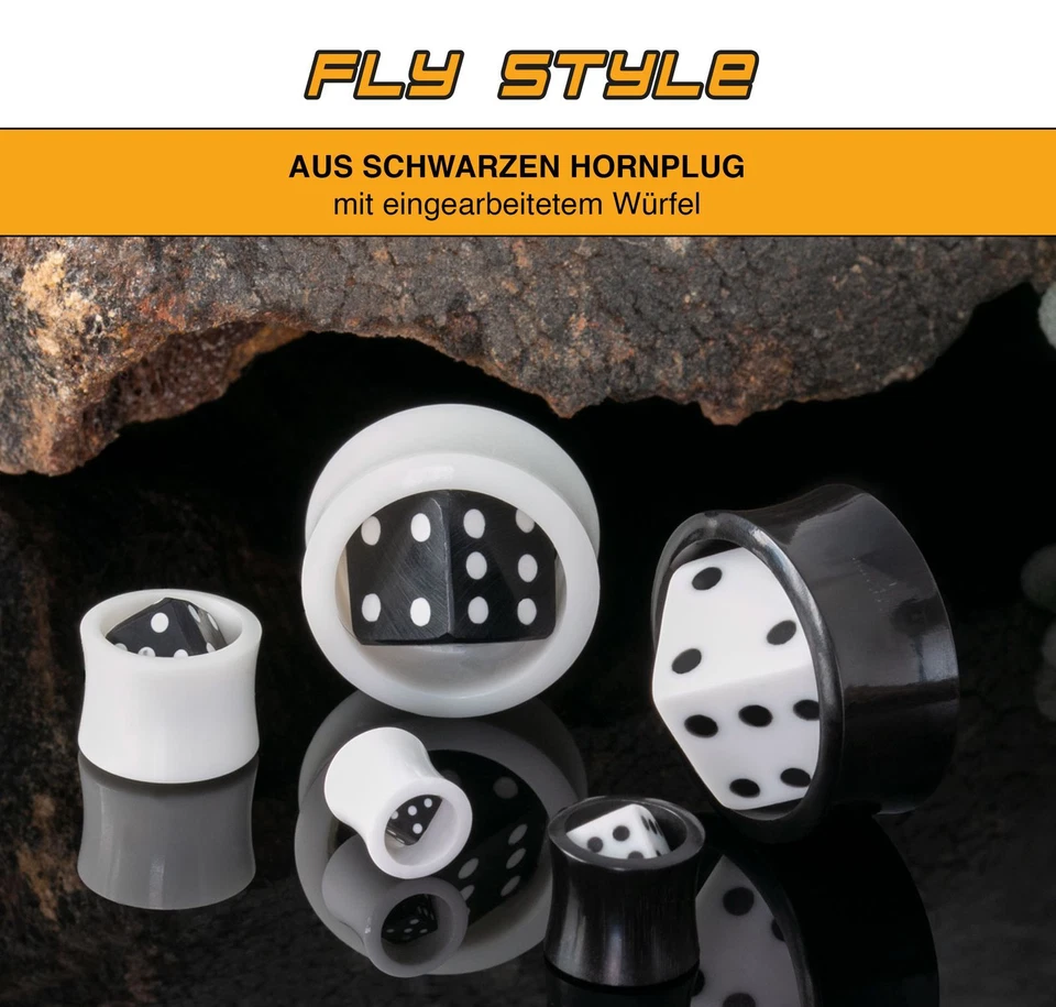 Flesh Tunnel Ohr Plug Horn Acryl Rockabilly Würfel schwarz weiß | 8-30 mm - Bild 4 von 4