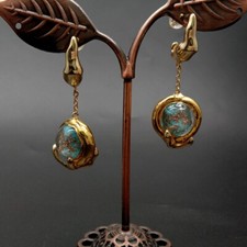 15.5" Blue Murano Glass Choker Necklace Dangle Earrings Set