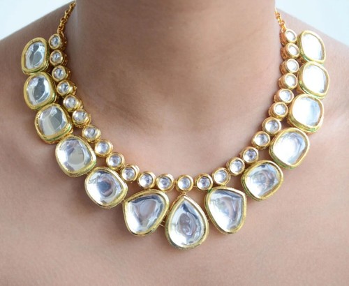 Indian Bollywood Gold Plated Kundan Choker Bridal Necklace Earrings Jewelry Set