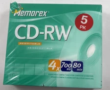 Memorex Pocket CD-RW 4x 210 MB 24-min. Blank Mini Discs 5 Pack Sealed