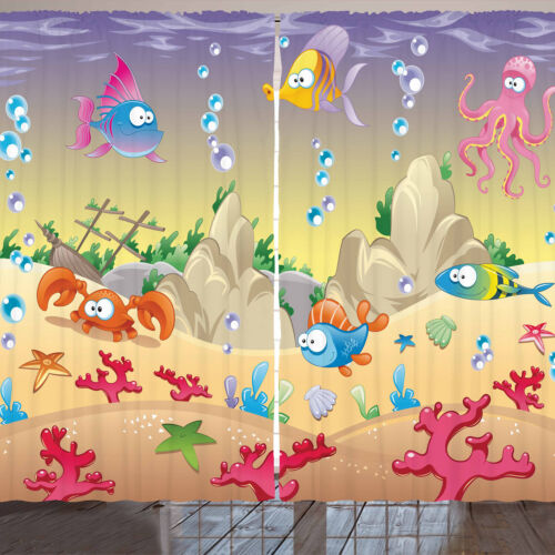 Unterwasser Rustikale Gardine Kinder Cartoon lustig - Bild 1 von 9