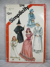 Simplicity Pattern 5741 Girls Costumes Sz 10-12 Pioneer Pilgrim Witch Angel Vtg