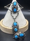 VTG  Native American Sterling Silver Turquoise Slave Bracelet (6”) Ring Sz 8 (J)