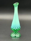 Vintage Fenton Emerald Uranium Green Opalescent Hobnail 8” Pedestal Bud Vase