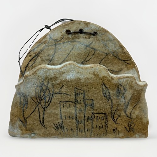 Studio Art Pottery Wall Pocket Hanging Signed Unique Matte Textured Earth Tones