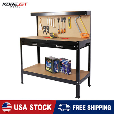 63'' Steel Workbench Tool Storage Workshop Tools Table W/Drawer and Peg Board