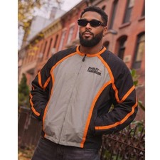 Vtg Harley Davidson Men's XL Bomber Jacket Black Orange Eagle Riding Biker Punk