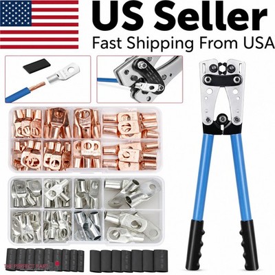 140PCS Copper Lugs Ring Terminals Bare Battery Welding Crimp Wire Connectors Kit