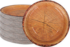 50 Count Wood Grain Paper Plates 9" Rustic Wood Slice Paper Plates Disposable Pa