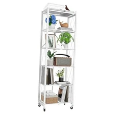 72" H Foldable Storage Shelf with Wheels, Folding Shelving Loads 6 Tier White
