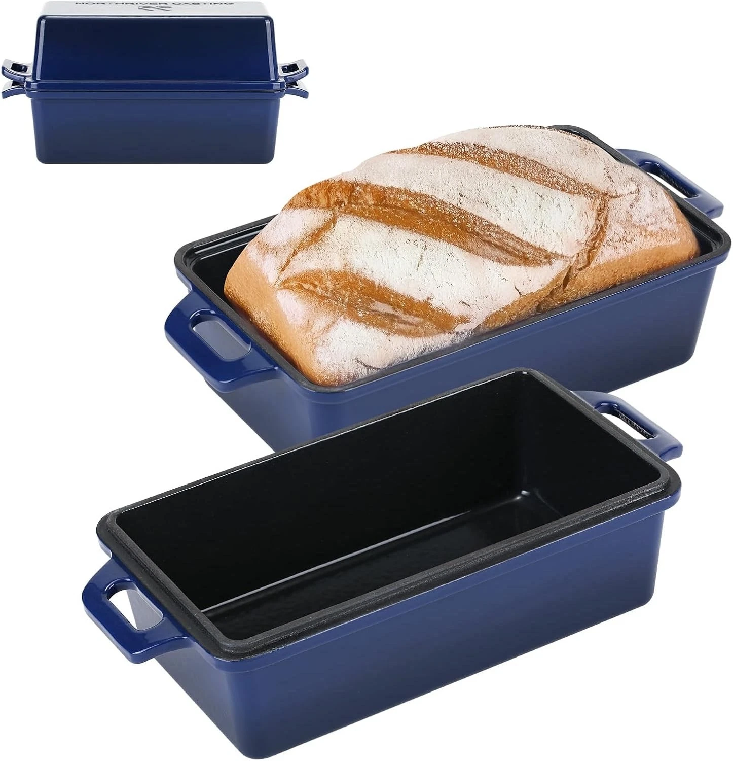 2 in 1 Enameled Cast Iron Bread Pan Set Sourdough Baking Loaf Pan Oven Safe New