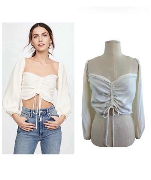 Reformation Size S 8 US 4 White Viscose Blend Ruched Front Desmond Crop Top