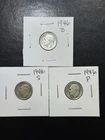 (3 Coins) 1946 D, P, S Silver Roosevelt Dimes