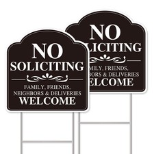 No Soliciting Sign for House No Soliciting Yard Sign 2-Pack 12"x12" Double-Sided