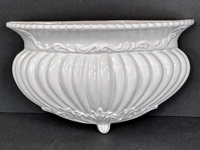 Italian Porcelain Wall Planter / Pocket White Relief Shell Rococo Made in Italy
