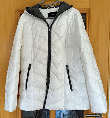 TAIFUN Damen Steppjacke Weiß/Grau Gr. L/XL kurz Polyester Kapuze RV Taschen