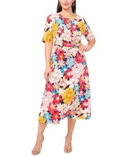 MSK Plus Size Printed Twist Elbow-Sleeve Midi Dress - jbs navy - 1X