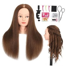 Mannequin Head with 100 Real Human Hair Doll Head for Hairdresser Brown
