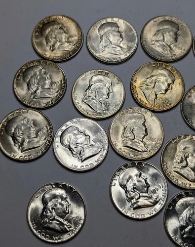 1948-1963 Mixed 20 Coin Roll CH/Gem BU Franklin Half Dollar Housed In Album Page