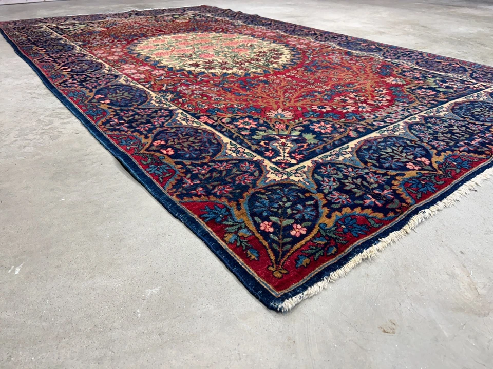4'4"x7'6" Antique Hand-Knotted Wool Kashane Area Rug - Handmade Carpet 4x7 Red - Image 3 of 4