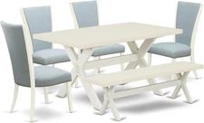 6 Piece Dinette Set Contains a Rectangle Dining Room Table with X-Legs and 4 Bab
