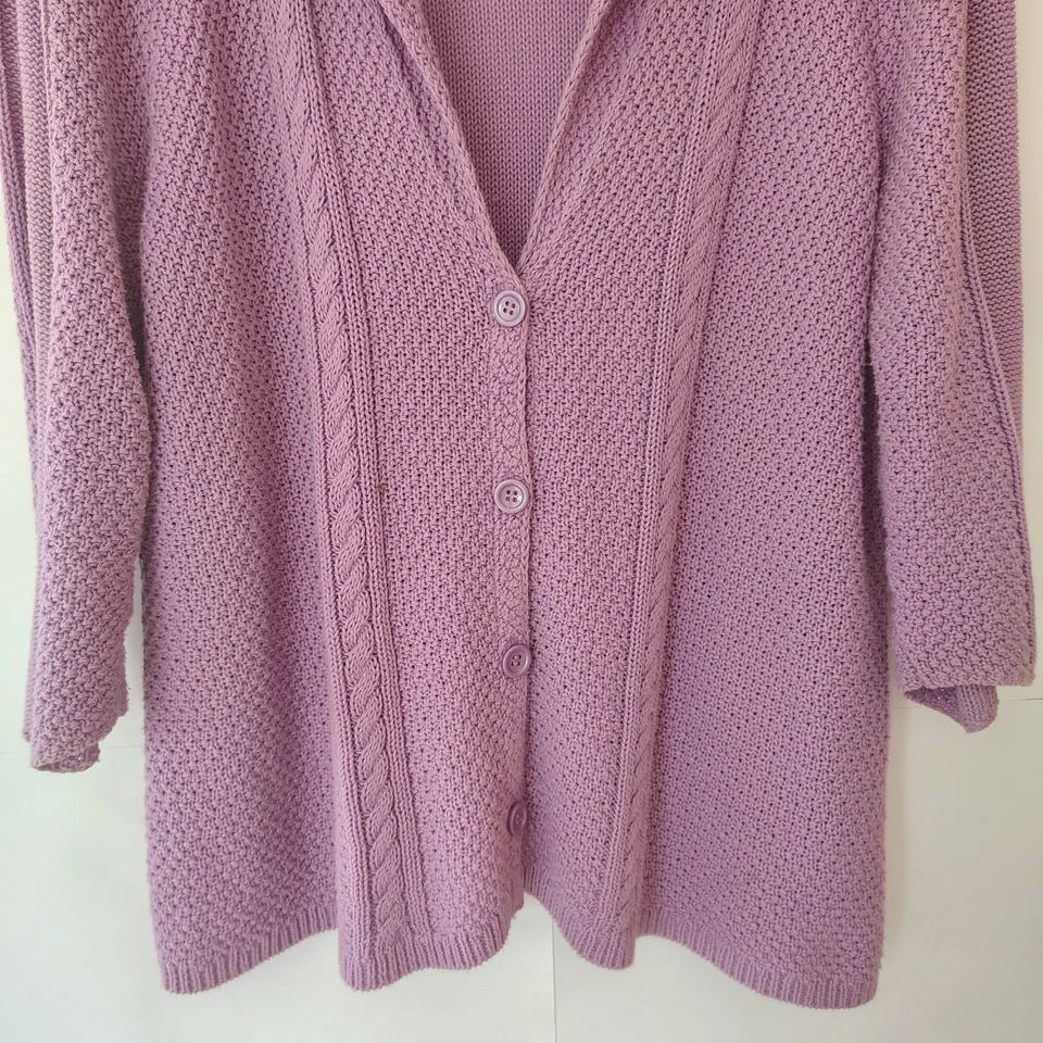 Heather B Cardigan Sweater Womens Sz XL 100% Cotton Button Up Cable Knit Preppy - Image 3 of 4