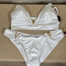 Victoria s Secret White Bikini Set L/G Gold Rhinestone V Y2K Honeymoon Vacation