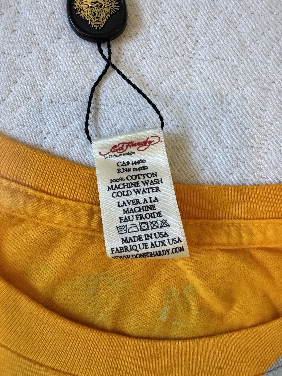 Vintage Men’s Ed Hardy HUSTLE Panther King Spider Yellow T Shirt Y2K Limited XL image 8
