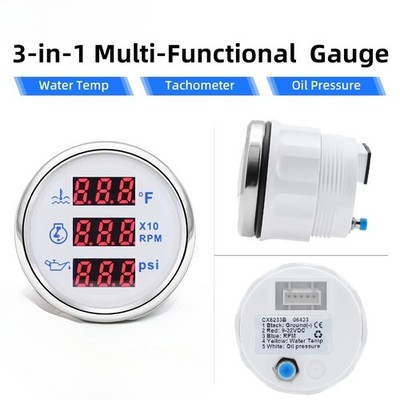 3 in 1 Digital 52mm Gauge with Alarm Tachometer +Water Temp+ Oil Pressure Meter