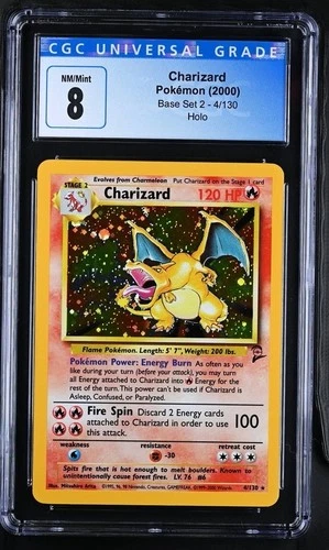 2000 - Pokémon Base Set 2 Charizard Holo 004/130 - CGC 8 NM / MINT Blue Label