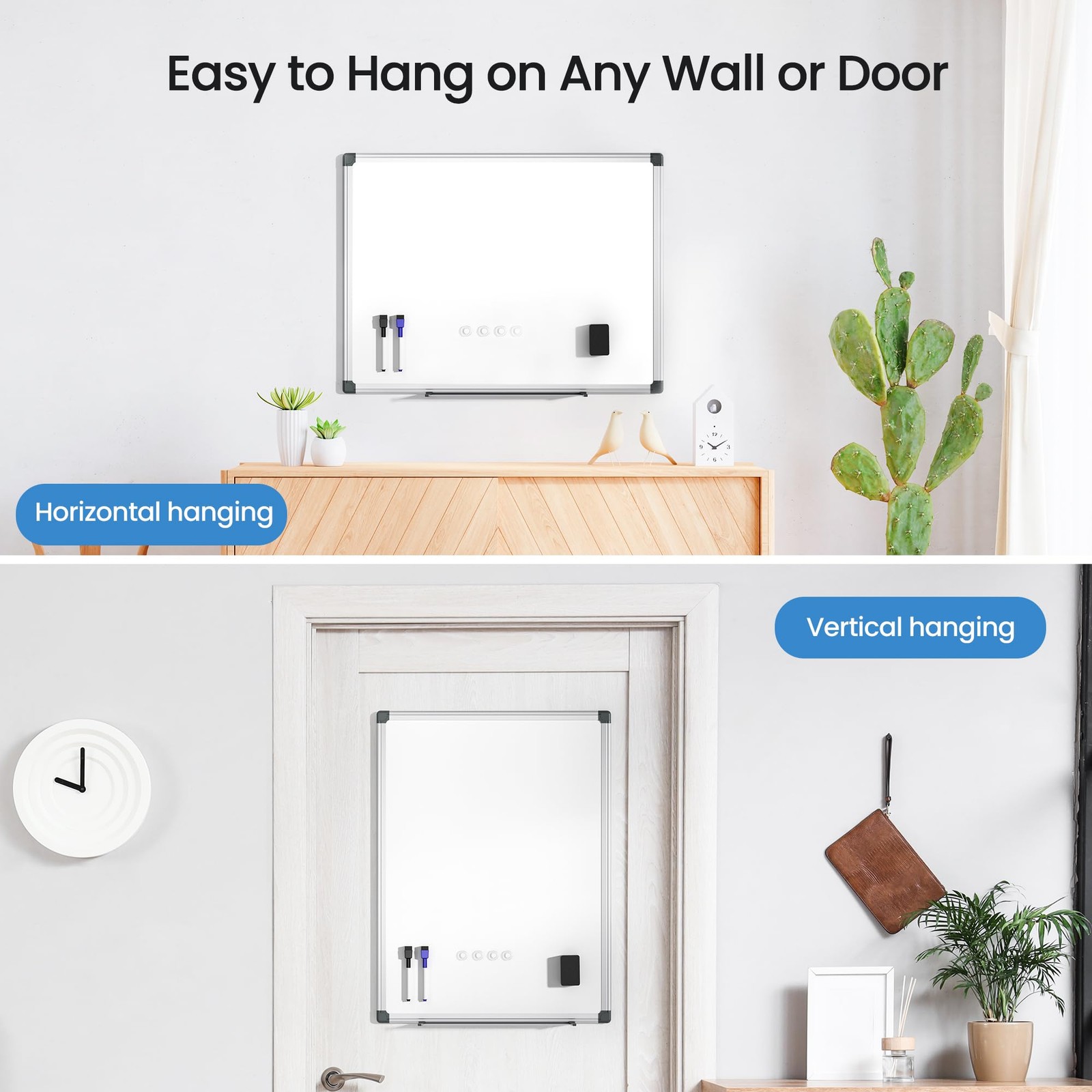 Magnetic White Board for Wall 24"X18"Dry Erase Kit with 2 Markers 4 Magnets