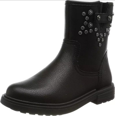 Geox ältere Mädchen UK 1,5 EU 34 schwarze Leder Nieten Biker Reißverschluss Stiefeletten