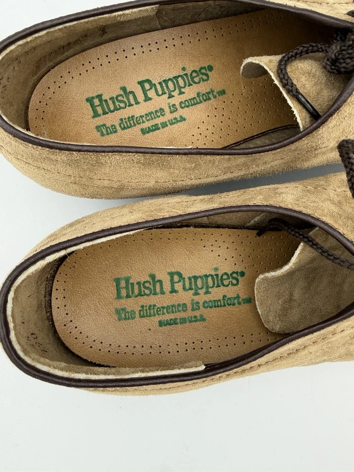 Zapatos Derby De Colección Hush Puppies Hechos en EE. UU. Gamuza Tostada Sin usar, en caja, Puntera Para Hombre 9M Preparación Foto 4 de 4