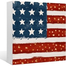 Vintage Style American Flag Wooden Box Sign 4th of July Patriotic Home Decor