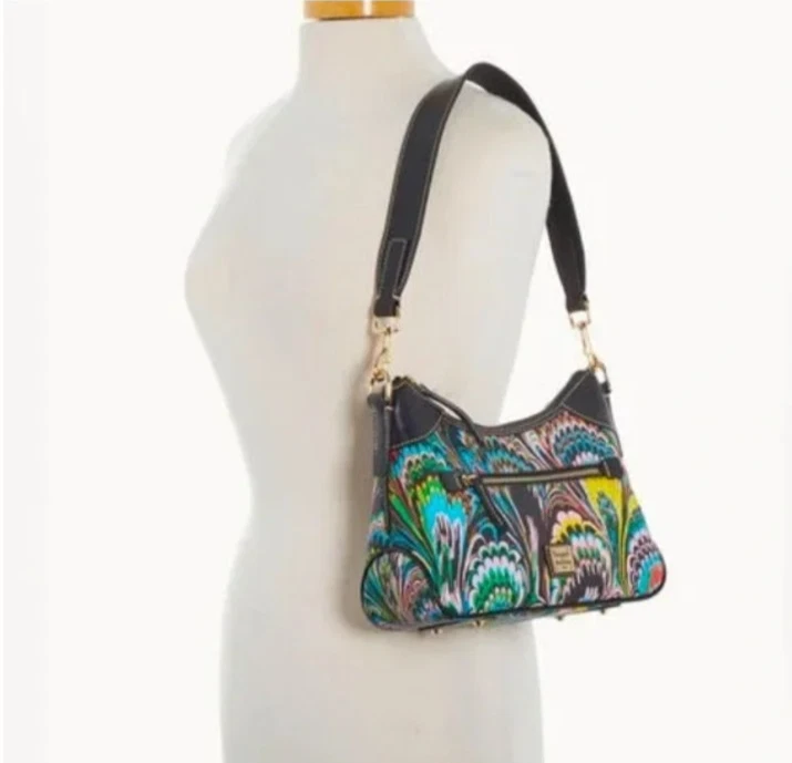 Bolso de Hombro Hobo Pequeño Dooney & Bourke Plumes Negro Multi Nuevo con Etiquetas Abrigo Raro Lona Foto 2 de 4