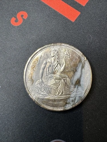 Vintage Seated Liberty 1 Troy oz .999 Fine Silver Round Ounce (C) Rainbow Toned