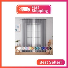 Simplebrand Grey Sheer Curtains 90 Inches Long, Light Filtering Rod Pocket Solid