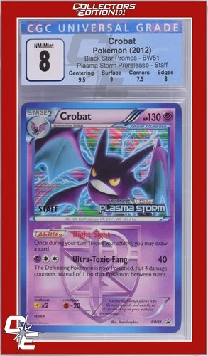 BW Black Star Promo Crobat BW51 Plasma Storm Prerelease STAFF CGC 8