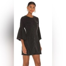 Free People Reckless Life Faded Black Denim Mini Dress Size 12 Belle Sleeves