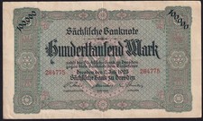 German State Saxony 100000 Mark 1923 Vintage Emergency Paper Money Banknote VF