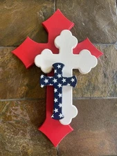 Patriotic Red White And Blue Decorative Wood Wall Cross 16”