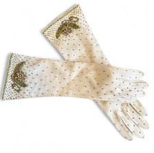 antique white beaded bridal gloves/special event