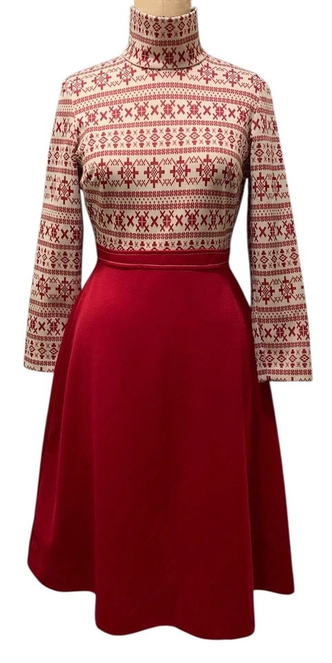 Vestido de poliéster vintage años 70 para mujer Jacquard Top LS - talla S - invierno esquí nórdico Foto 2 de 4