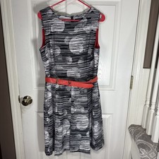 Tahari Arthur S Levine Geometric Black/White Sleeveless Dress Size 14 Lined Red