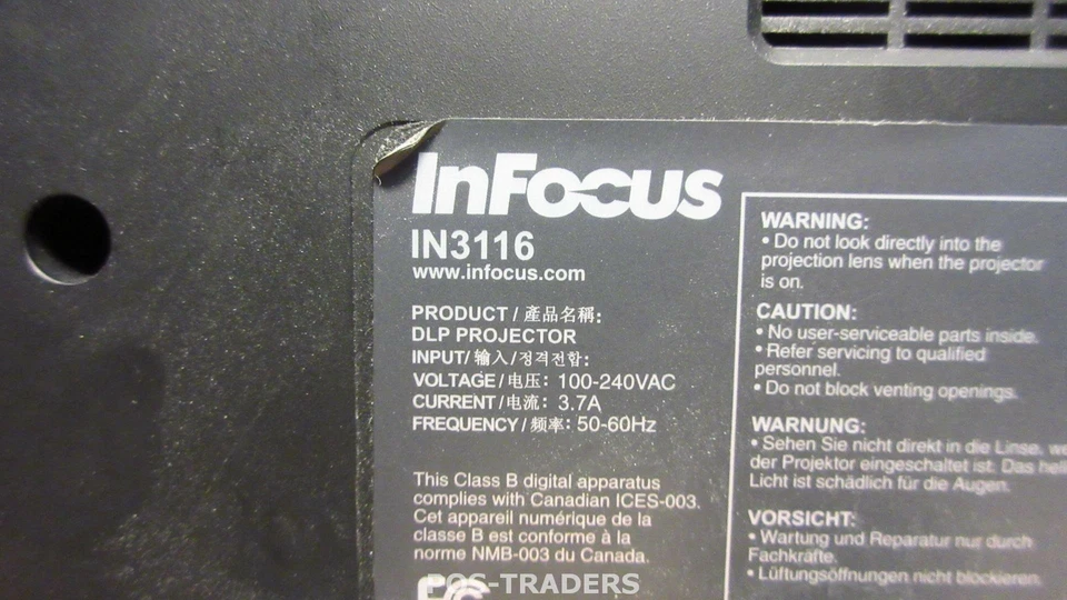 InFocus IN3116 Projector Beamer HDMI DLP WXGA 3500 Lumens EXCL REMOTE 1601 HOURS - Bild 4 von 4