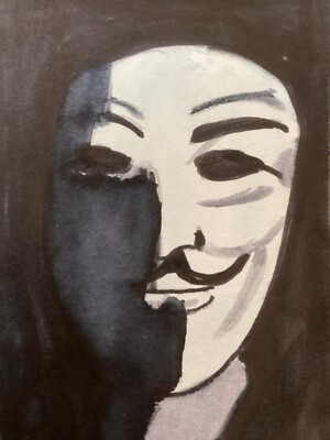 2.5 x 3.5 inches, ACEO watercolor  by PJ, title: VS for vendetta