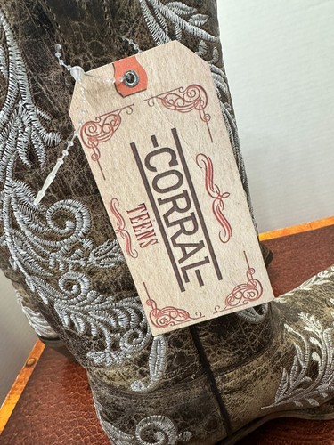 Corral Teens T0118 Blumenmuster Leder Snip Toe Western Cowgirl Stiefel Jugend Größe 6 NEU - Bild 5 von 9