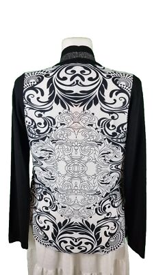 Alba Moda Größe 34 Strickjacke Jacke Pullover mit Web Schwarz Weiß Bemustert