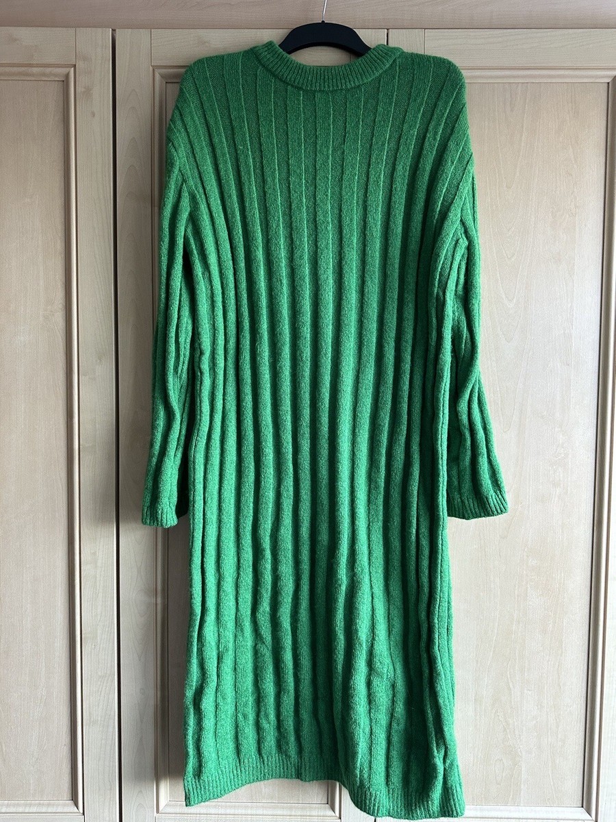 BNWOT ZARA GREEN RIBBED JUMPER KNIT MIDI DRESS SIZE SMALL