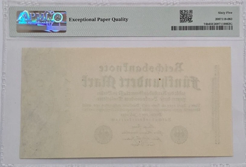 1922 Germany 500 Mark PMG65 EPQ GEM UNC 【P-74b】 - Image 2 of 4